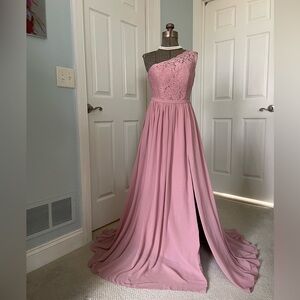 Azazie Dusty Rose One-Shoulder Gown